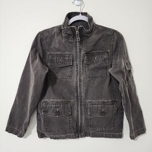 L.L. Bean Boys Cotton Full-Zip Jacket Size M 10-12 Distressed Brown Logo Unlined